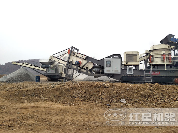 輪胎移動石子加工機搭載圓錐破碎機